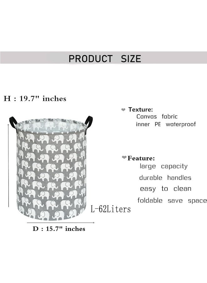 KUNRO Baby Laundry Basket Kids Elephant Pattern Hamper,Large Storage Box Toy Waterproof Storage Organizer Nursery Bin Clothes,Room Decor - Image 2